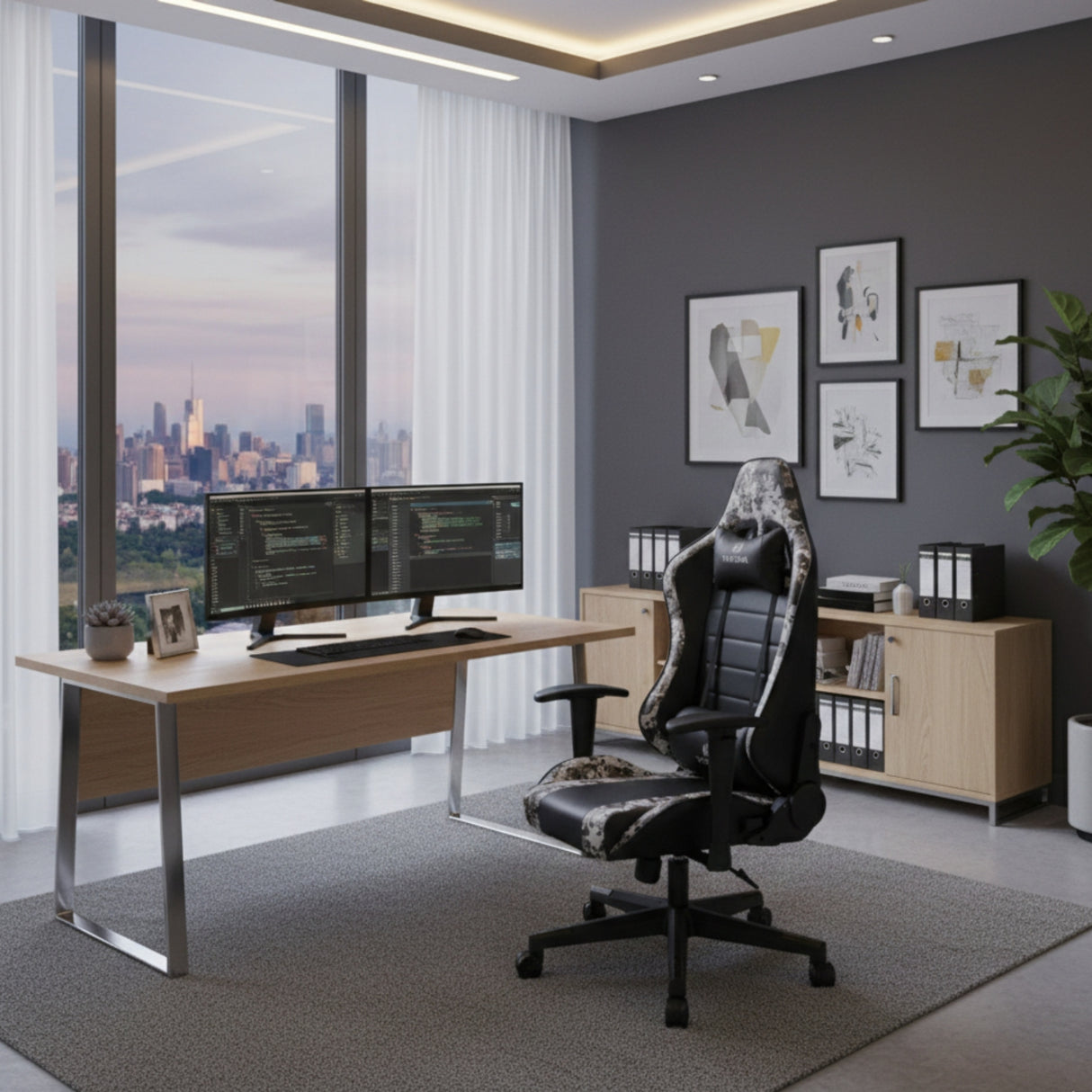 Silla Gamer Creed Negro 51x132cm Reclinable con Soporte Lumbar y Apoya Cabezas - SILLAS DE OFICINA | Bylmo