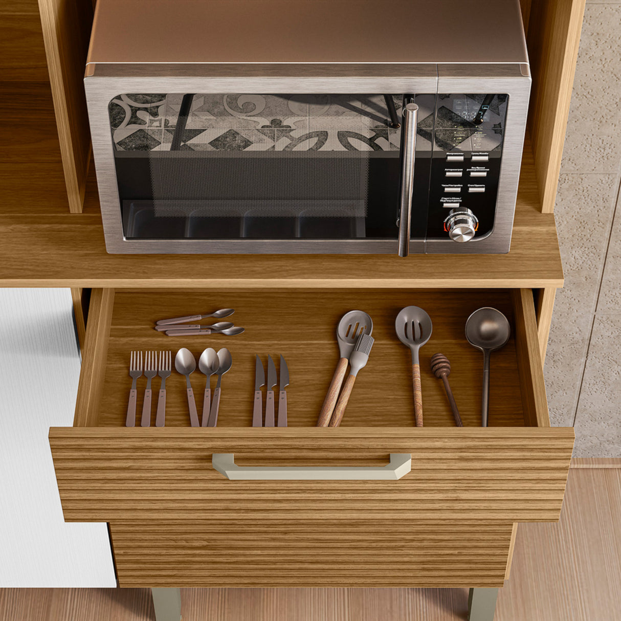 Alacena Ferrara Castaño y Blanco 180x198cm con Seis Puertas y con Un Cajón - ALACENAS Y MUEBLES MICROONDAS | Bylmo