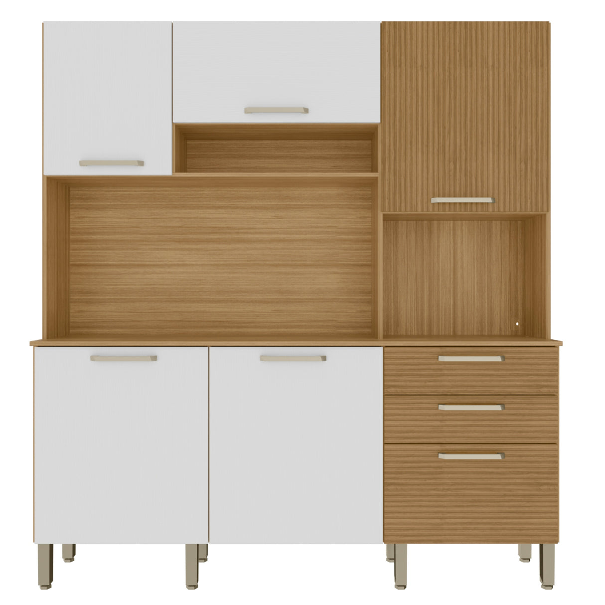 Alacena Ferrara Castaño y Blanco 180x198cm con Seis Puertas y con Un Cajón - ALACENAS Y MUEBLES MICROONDAS | Bylmo