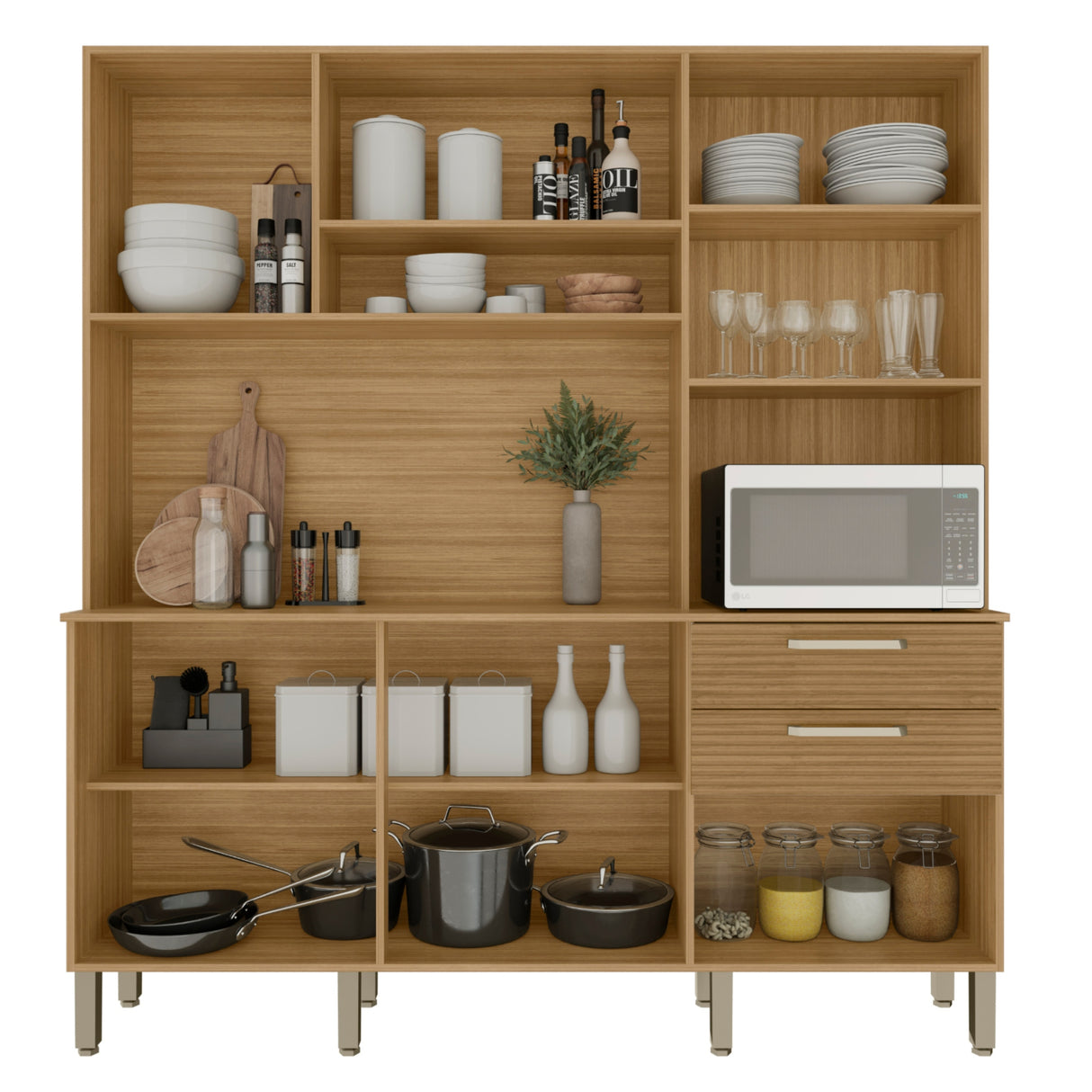 Alacena Ferrara Castaño y Blanco 180x198cm con Seis Puertas y con Un Cajón - ALACENAS Y MUEBLES MICROONDAS | Bylmo