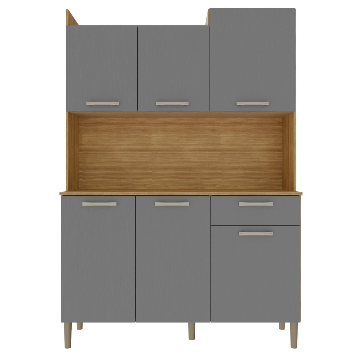 Alacena Genova Castaño y Gris 121x176cm con Seis Puertas y con Un Cajón - ALACENAS Y MUEBLES MICROONDAS | Bylmo