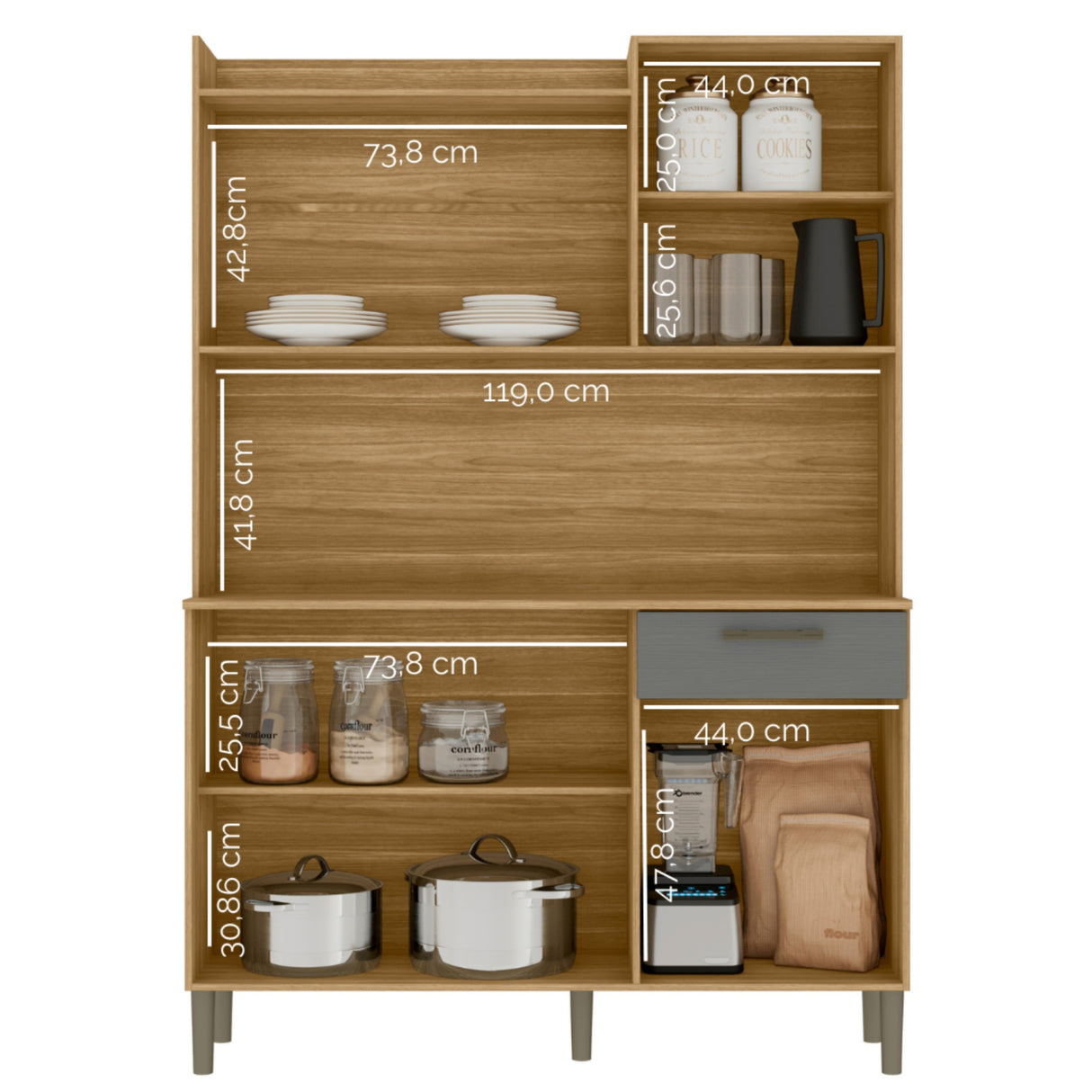 Alacena Genova Castaño y Gris 121x176cm con Seis Puertas y con Un Cajón - ALACENAS Y MUEBLES MICROONDAS | Bylmo