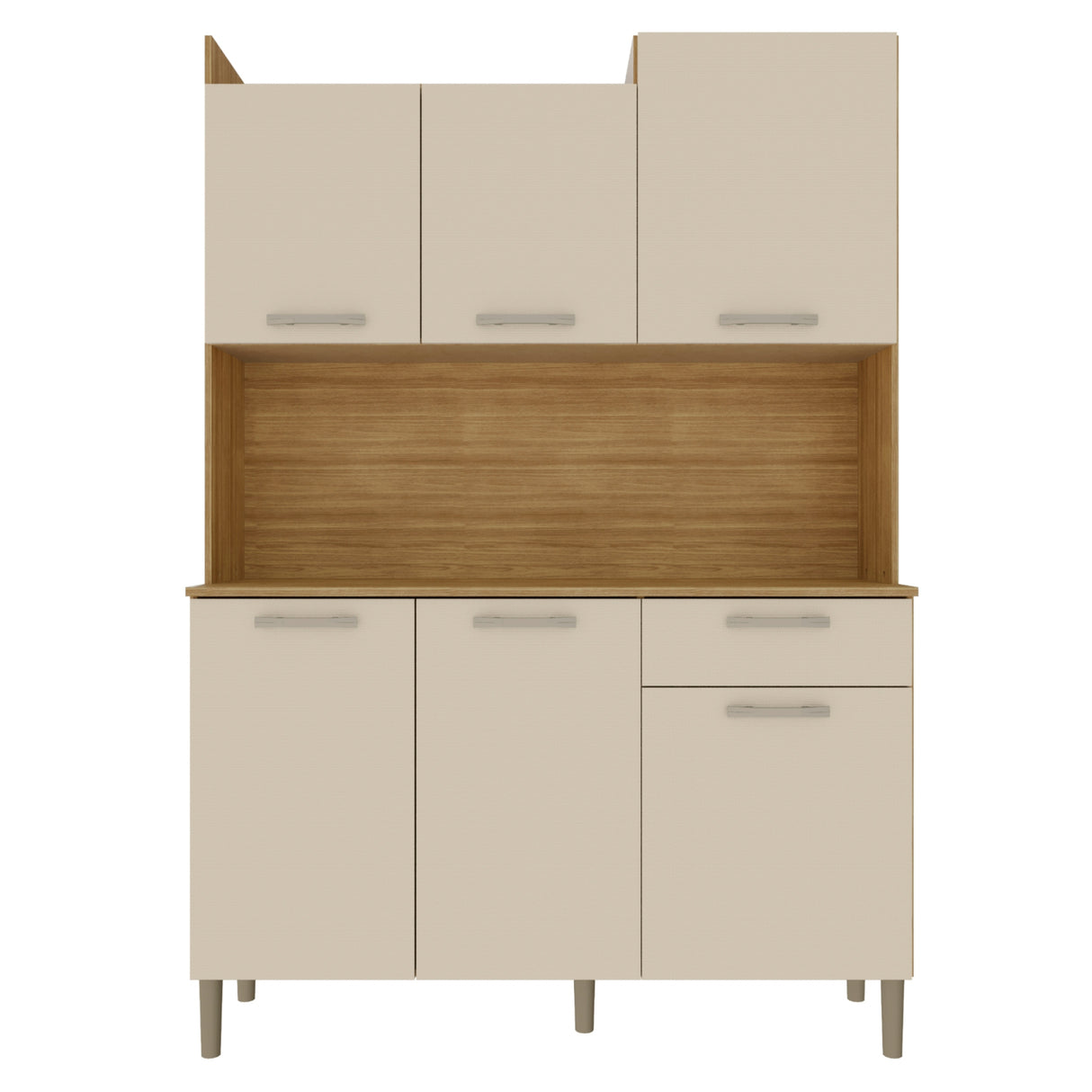 Alacena Genova Castaño y Beige 121x176cm con Seis Puertas y con Un Cajón - ALACENAS Y MUEBLES MICROONDAS | Bylmo