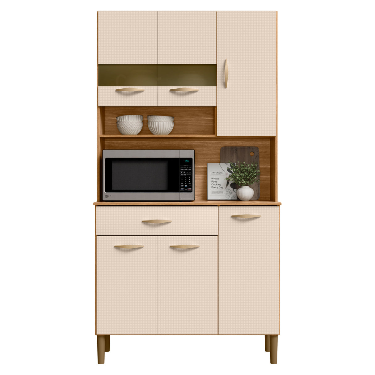 Alacena Vouge Light Castaño y Beige 90x176cm con Seis Puertas y con Un Cajón - ALACENAS Y MUEBLES MICROONDAS | Bylmo