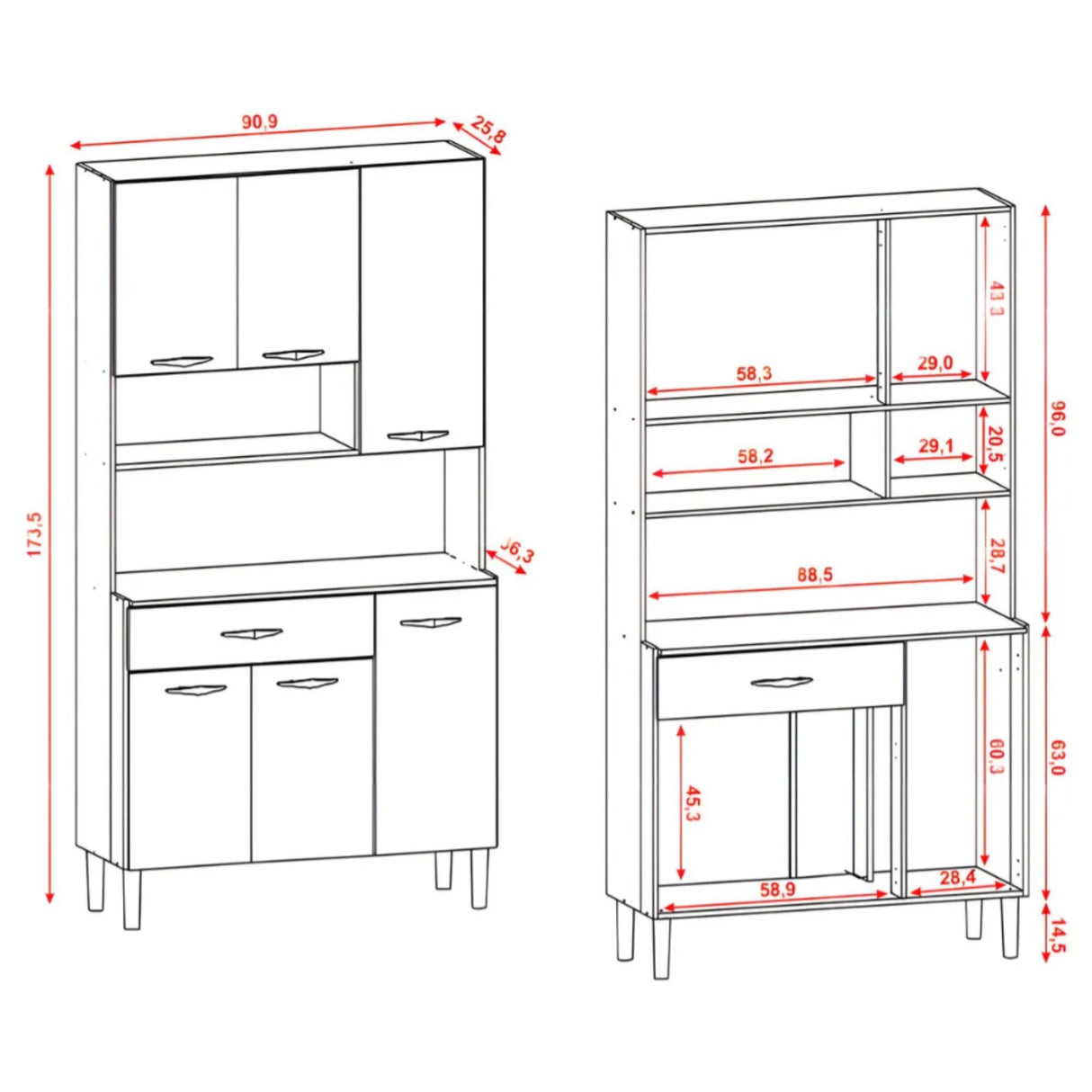 Alacena Juri Castaño y Beige 90x173cm con Seis Puertas y con Un Cajón - ALACENAS Y MUEBLES MICROONDAS | Bylmo