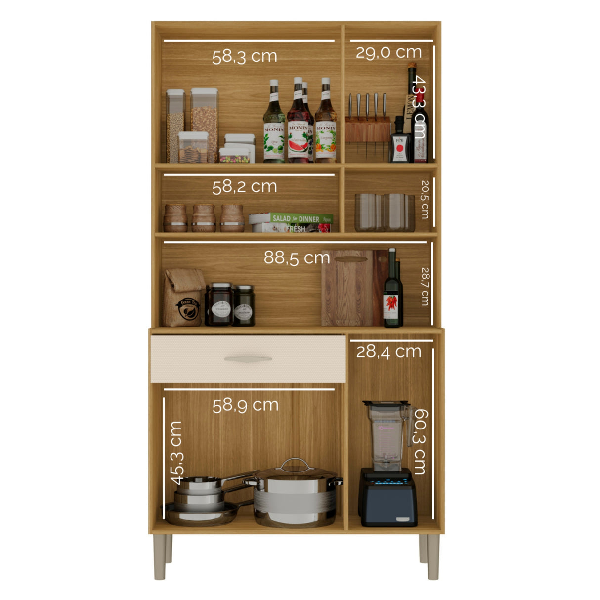 Alacena Juri Castaño y Beige 90x173cm con Seis Puertas y con Un Cajón - ALACENAS Y MUEBLES MICROONDAS | Bylmo