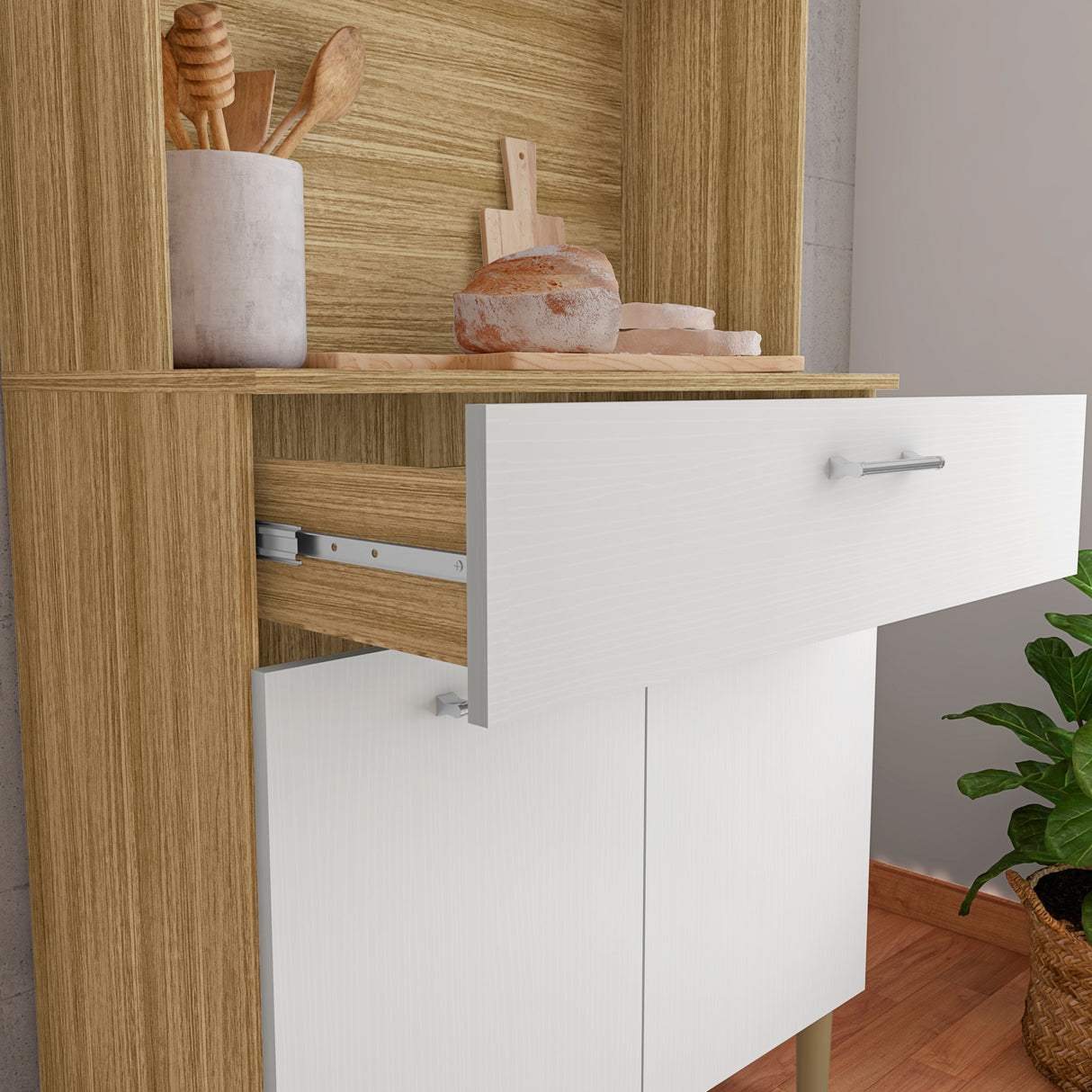 Alacena Cris Castaño y Blanco 86x171cm con Cuatro Puertas y con Un Cajón - ALACENAS Y MUEBLES MICROONDAS | Bylmo