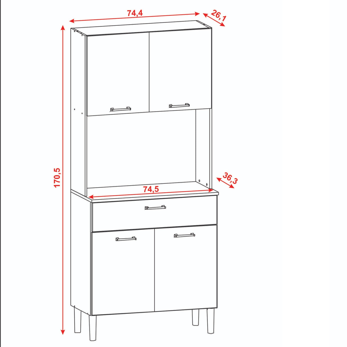 Alacena Cris Castaño y Blanco 86x171cm con Cuatro Puertas y con Un Cajón - ALACENAS Y MUEBLES MICROONDAS | Bylmo