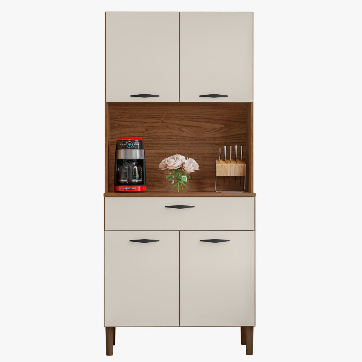 Alacena Cris Castaño y Beige 86x171cm con Cuatro Puertas y con Un Cajón - ALACENAS Y MUEBLES MICROONDAS | Bylmo