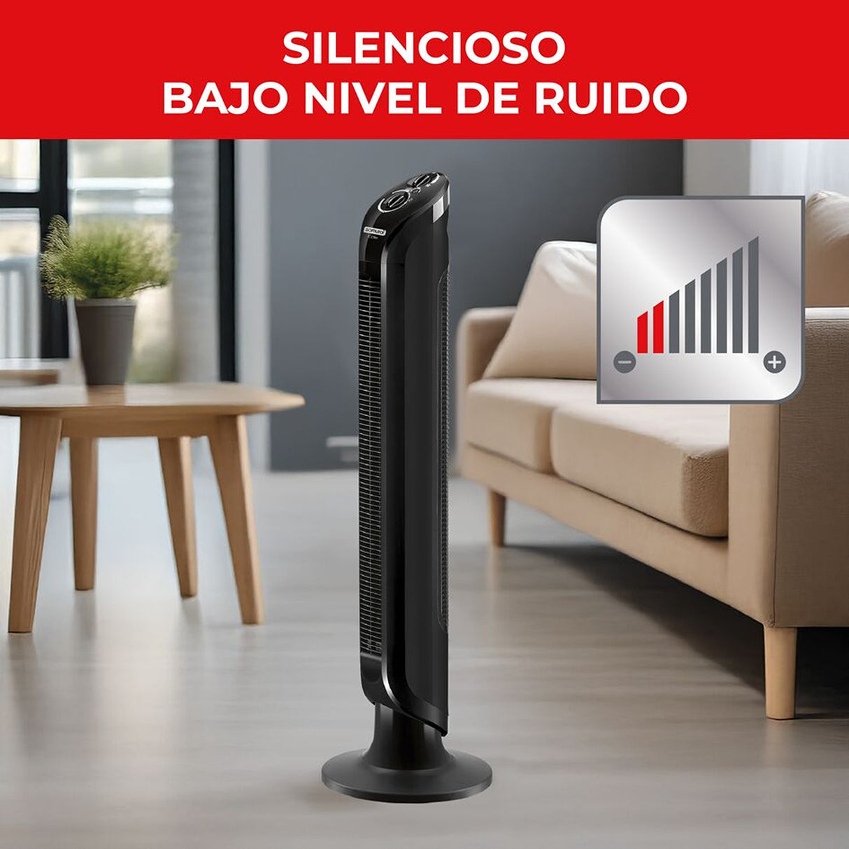 Ventilador de Torre Samurai Eole Negro 28x101cm de Tres Velocidades y con Temporizador - VENTILADORES | Bylmo