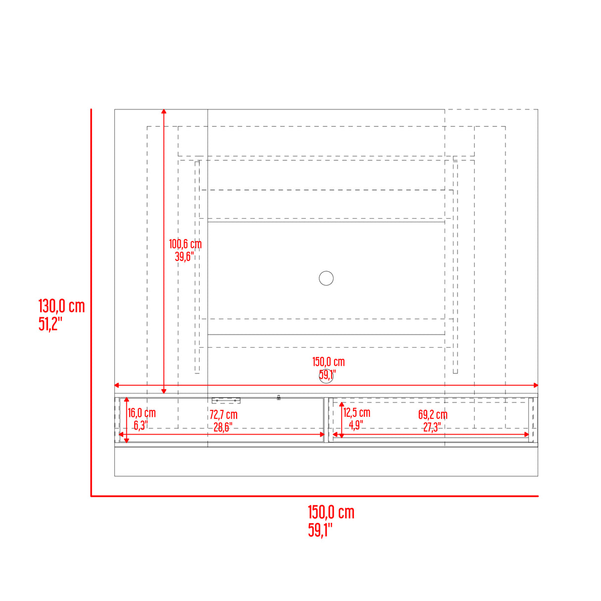 Panel de TV Funes Mamba y Wengue 150x130cm para TV Hasta 60" Pulagadas con Un Compartimiento - MUEBLES DE TV | Bylmo