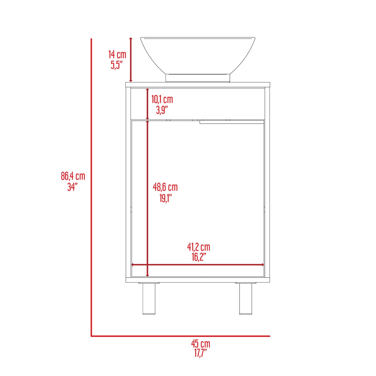 Mueble para Lavamanos Carter Bardolino 45.2x86.4cm Individual con Lavamanos de Sobreponer y con Patas - MUEBLES PARA LAVAMANOS | Bylmo