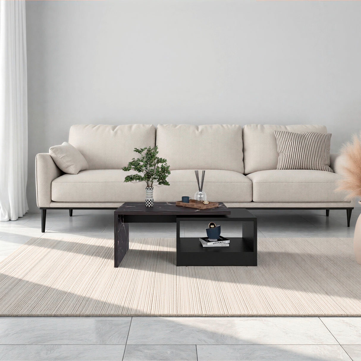 Mesa de Centro Kaia Wengue y Mamba 100.2x40cm Rectangular con Compartimiento - MESAS DE CENTRO | Bylmo