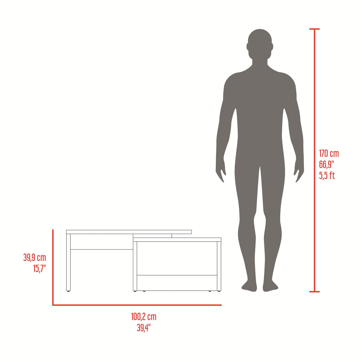 Mesa de Centro Kaia Wengue y Mamba 100.2x40cm Rectangular con Compartimiento - MESAS DE CENTRO | Bylmo