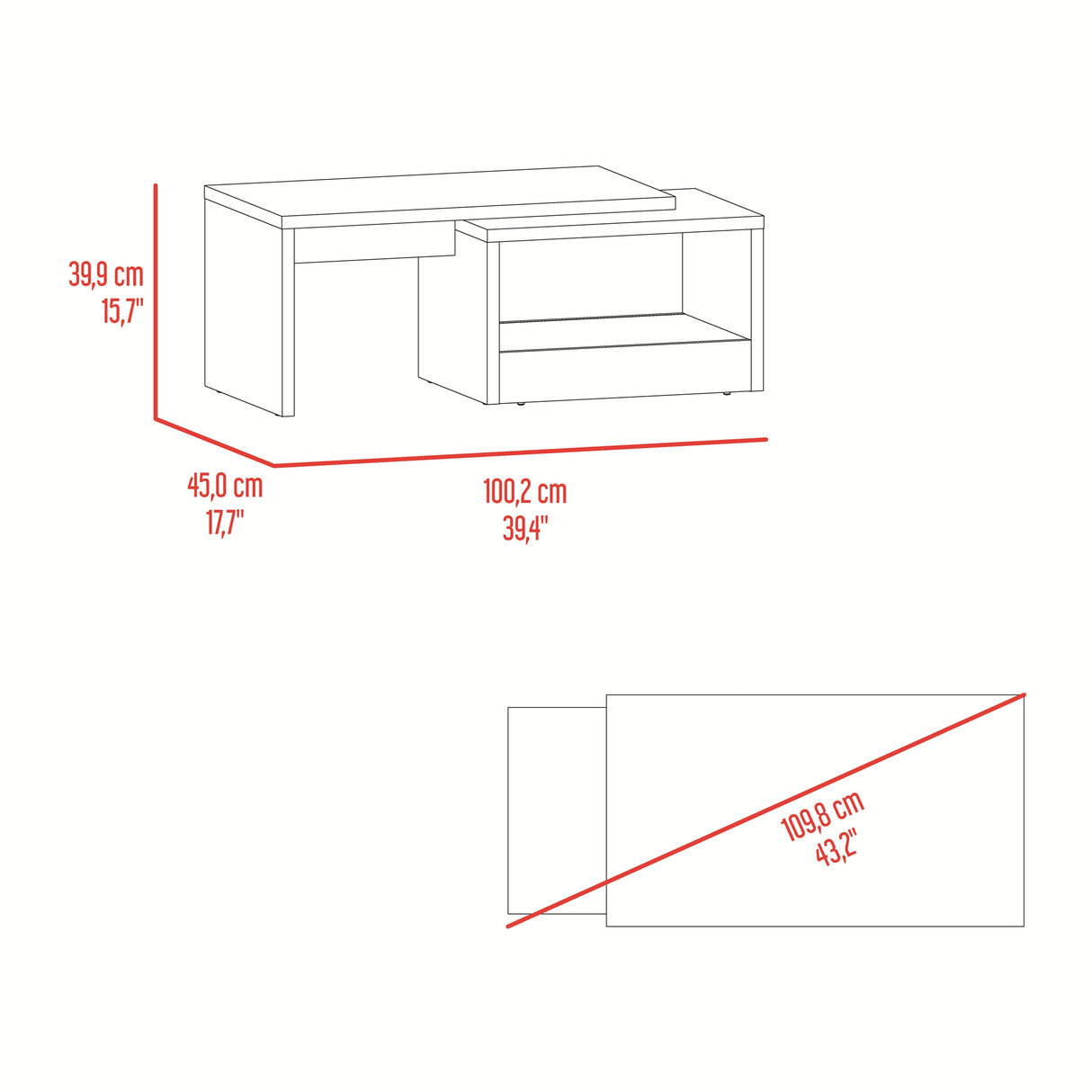 Mesa de Centro Kaia Wengue y Mamba 100.2x40cm Rectangular con Compartimiento - MESAS DE CENTRO | Bylmo