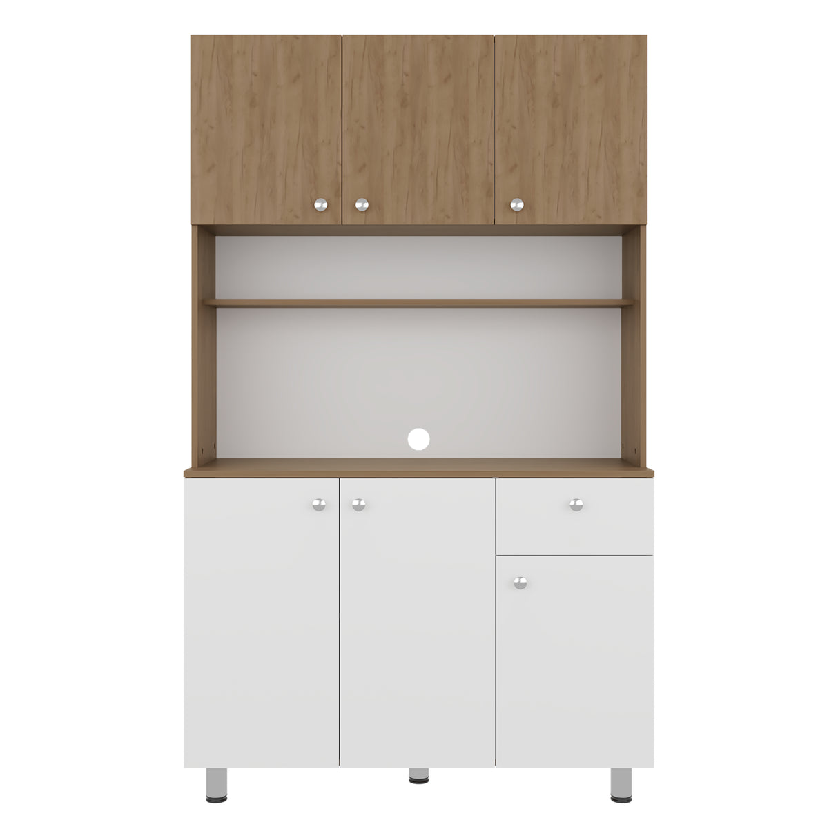 Alacena Wilson Blanco y Fresno 111x185cm Con Espacio para Microondas y con Seis Puertas - ALACENAS Y MUEBLES MICROONDAS | Bylmo