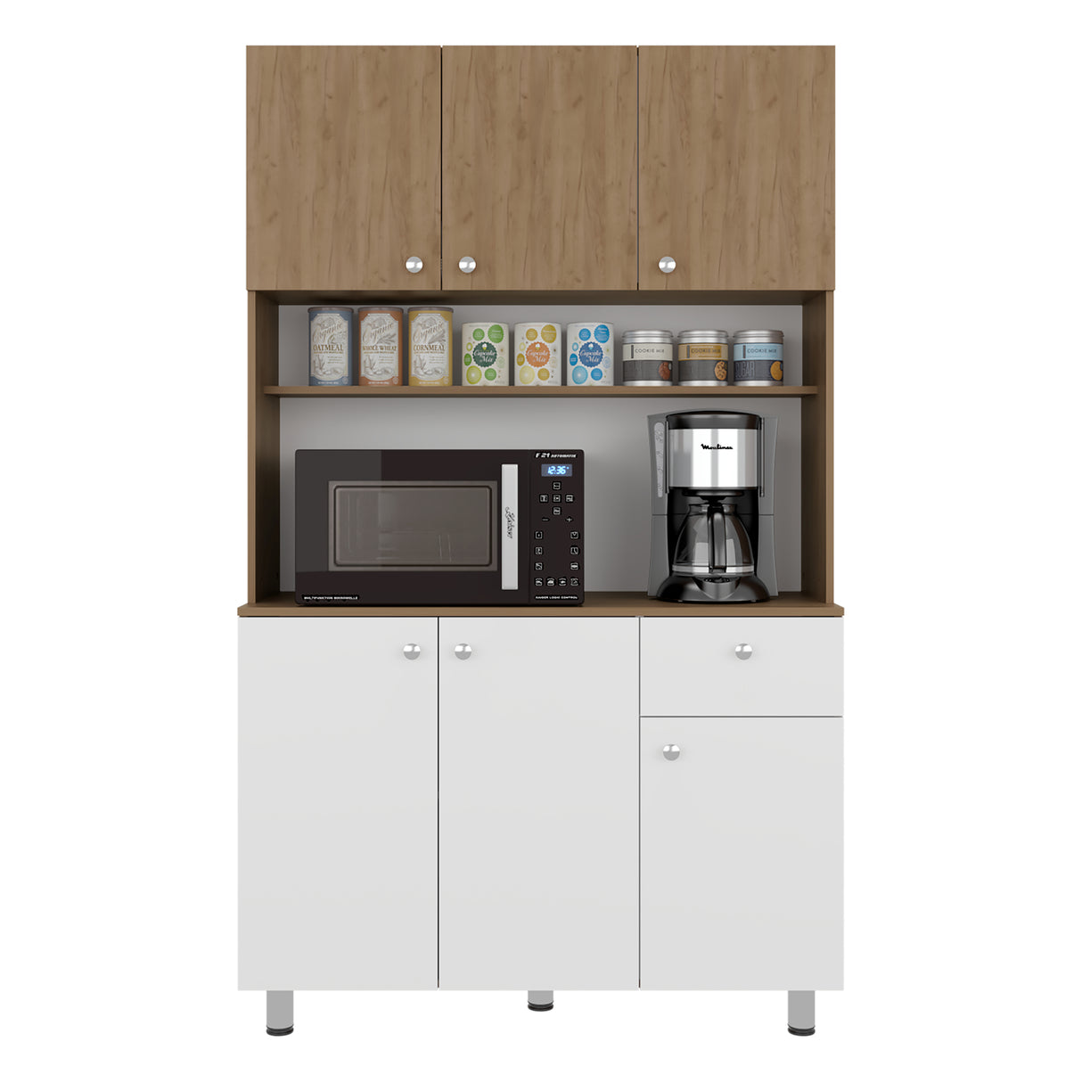 Alacena Wilson Blanco y Fresno 111x185cm Con Espacio para Microondas y con Seis Puertas - ALACENAS Y MUEBLES MICROONDAS | Bylmo