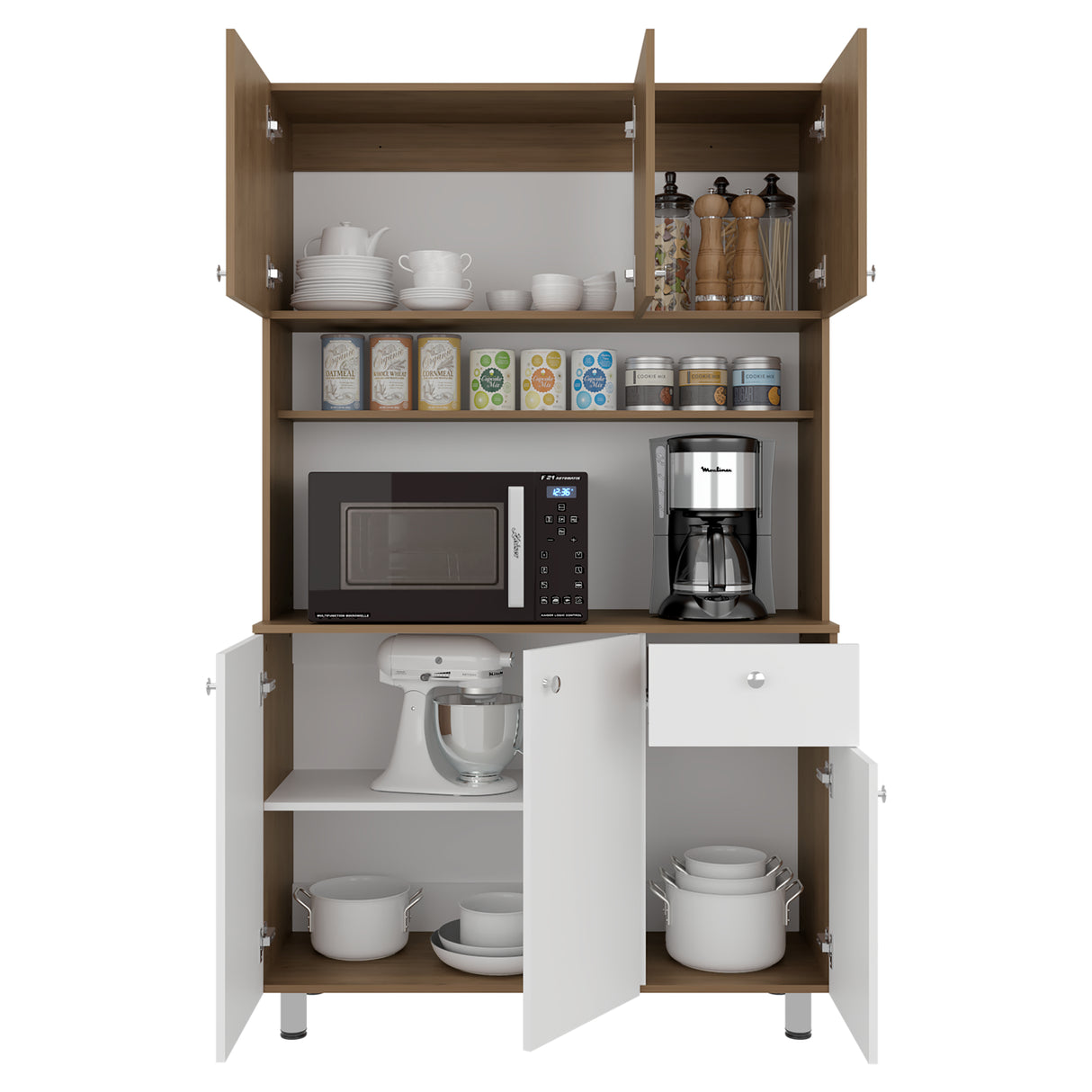 Alacena Wilson Blanco y Fresno 111x185cm Con Espacio para Microondas y con Seis Puertas - ALACENAS Y MUEBLES MICROONDAS | Bylmo