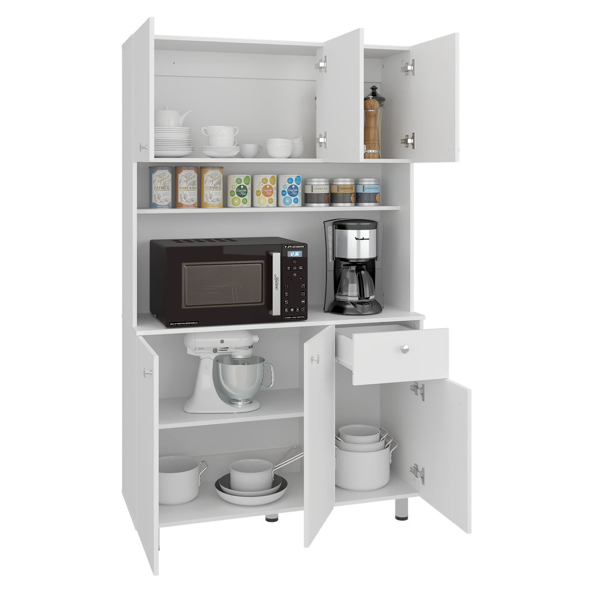 Alacena Wilson Blanco 111x185cm Con Espacio para Microondas y con Seis Puertas - ALACENAS Y MUEBLES MICROONDAS | Bylmo