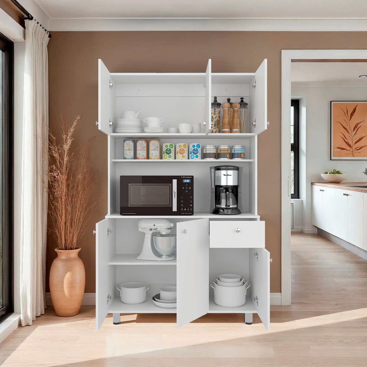 Alacena Wilson Blanco 111x185cm Con Espacio para Microondas y con Seis Puertas - ALACENAS Y MUEBLES MICROONDAS | Bylmo