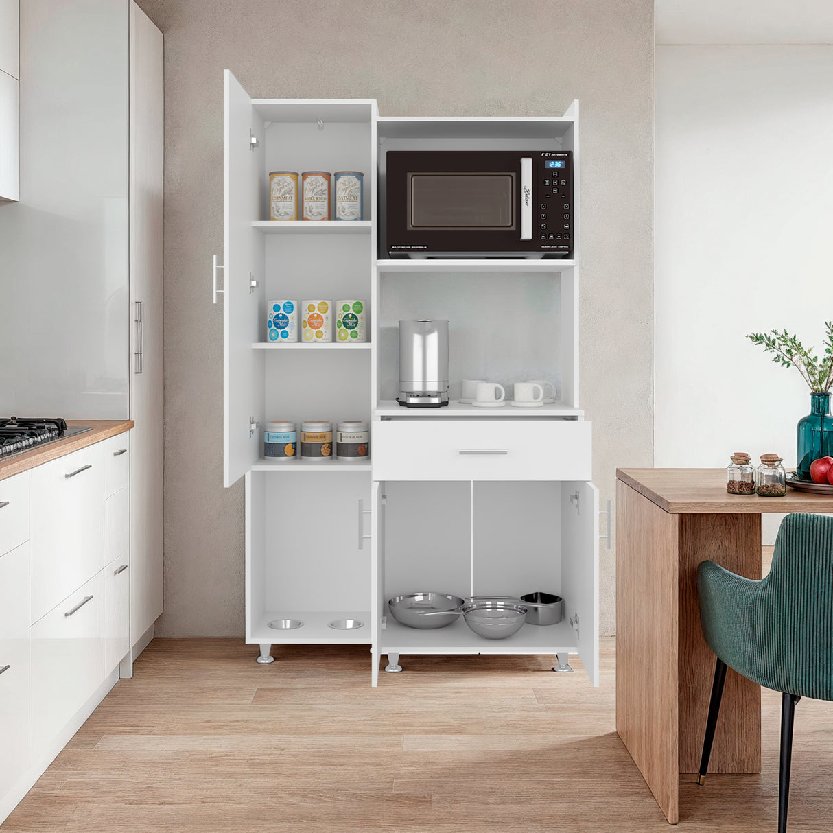 Alacena Pantress Eco Blanco 98x165cm Con Espacio para Microondas y con Tres Puertas - ALACENAS Y MUEBLES MICROONDAS | Bylmo