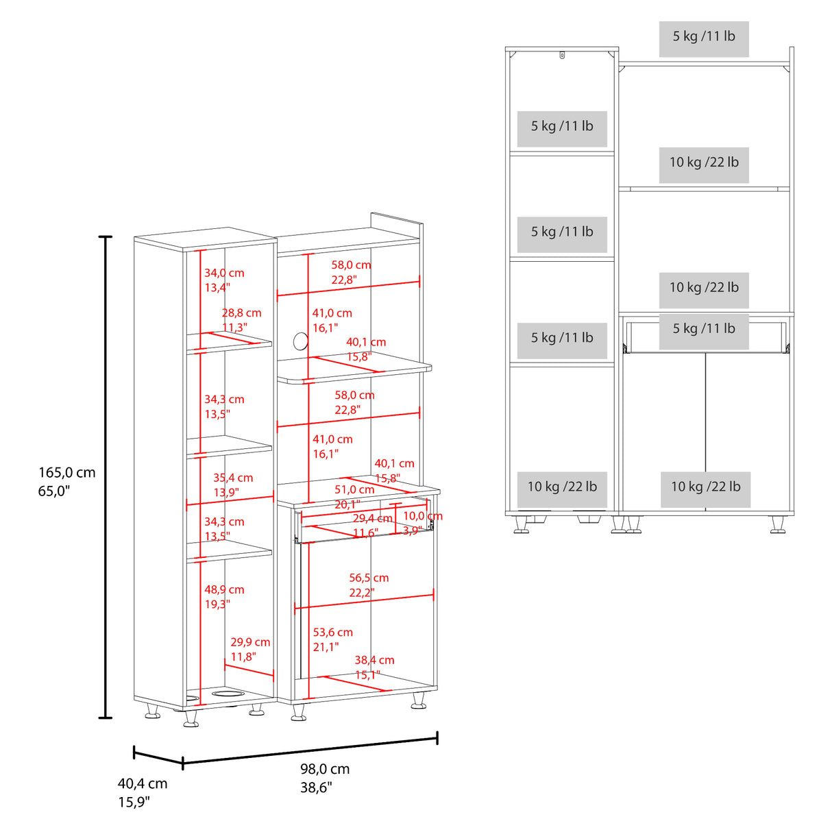 Alacena Pantress Eco Blanco 98x165cm Con Espacio para Microondas y con Tres Puertas - ALACENAS Y MUEBLES MICROONDAS | Bylmo