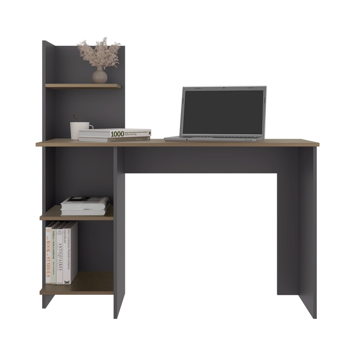Escritorio Vilna Plomo y Amber 110x110.6cm con Organizador de Libros - ESCRITORIOS | Bylmo
