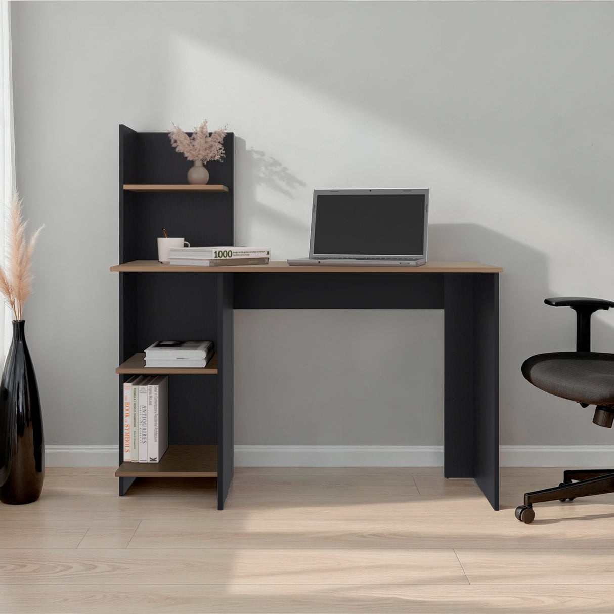 Escritorio Vilna Wengue y Amber 110x110.6cm con Organizador de Libros - ESCRITORIOS | Bylmo