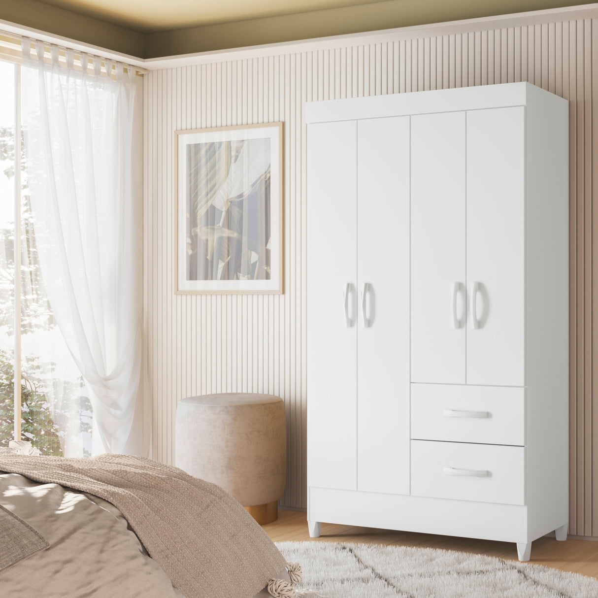 Armario para Ropa Moobi Blanco 98x181cm con Dos Cajones y con Cuatro Puertas - CLOSETS | Bylmo