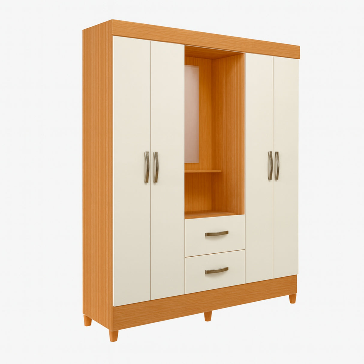 Armario para Ropa Moobi Café y Beige 147x181cm con Dos Cajones con Cuatro Puertas y con Espejo - CLOSETS | Bylmo