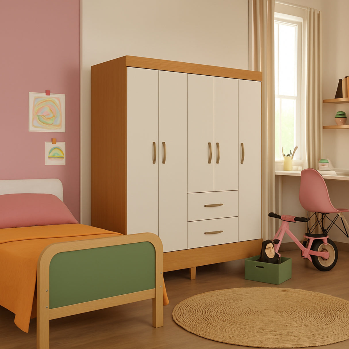 Armario para Ropa Moobi Café y Beige 147x181cm con Dos Cajones y con Seis Puertas - CLOSETS | Bylmo