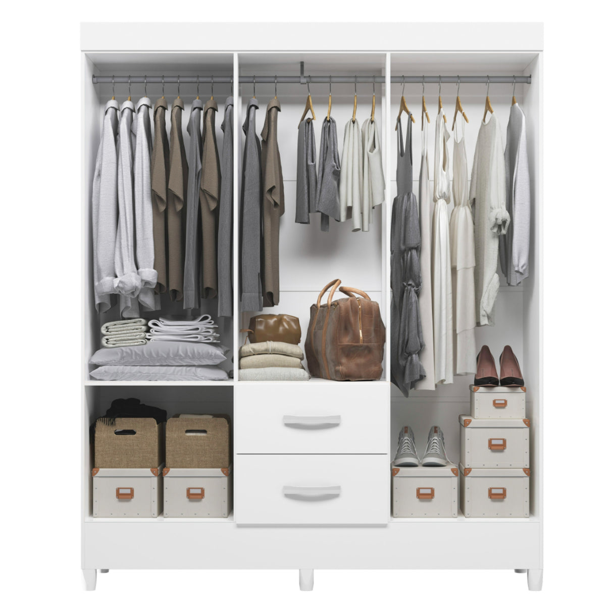Armario para Ropa Moobi Blanco 147x181cm con Dos Cajones y con Seis Puertas
