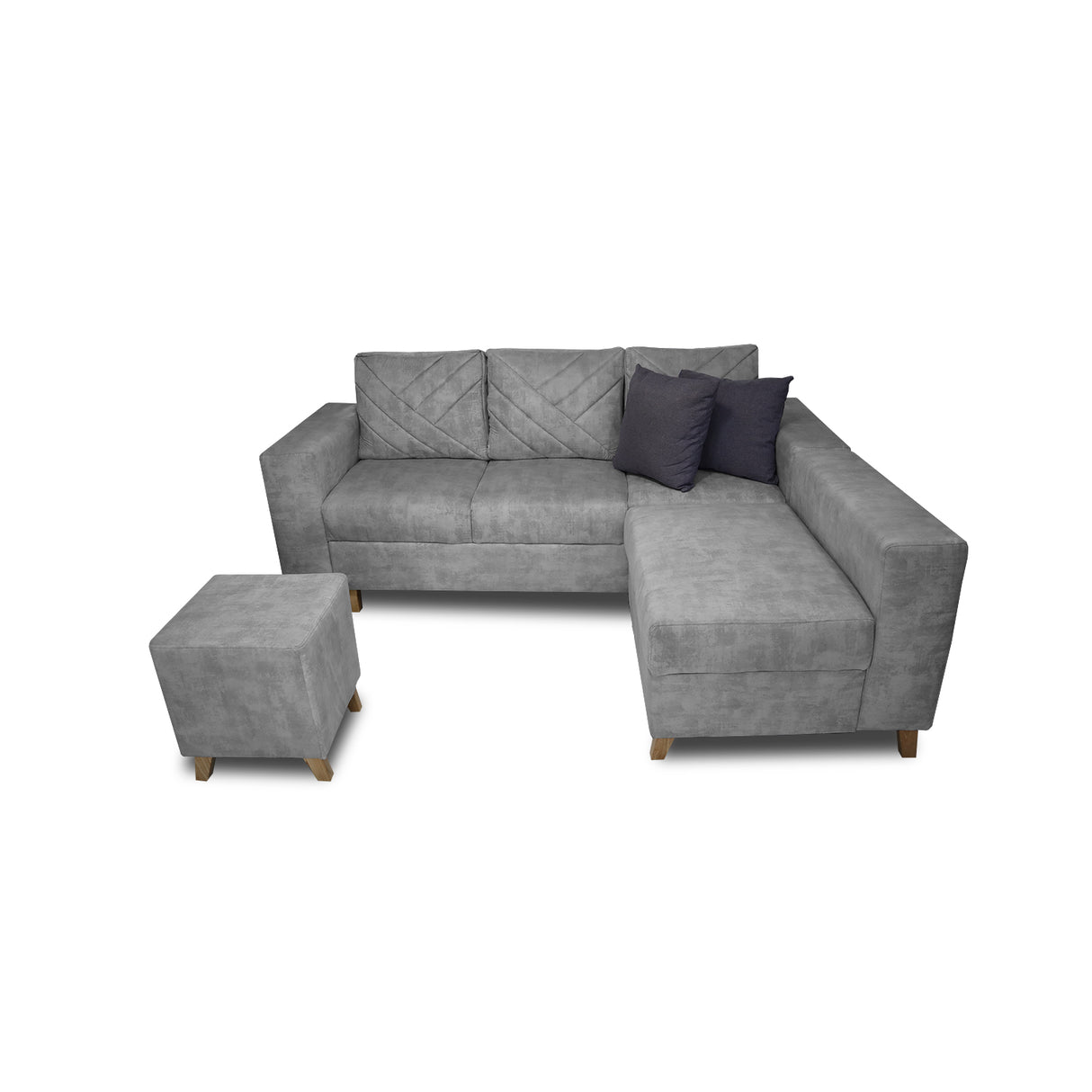 Sala Amsterdam Gris 205x72cm de Tela Amigable con Mascotas + Silla + Puff - SOFAS Y POLTRONAS | Bylmo
