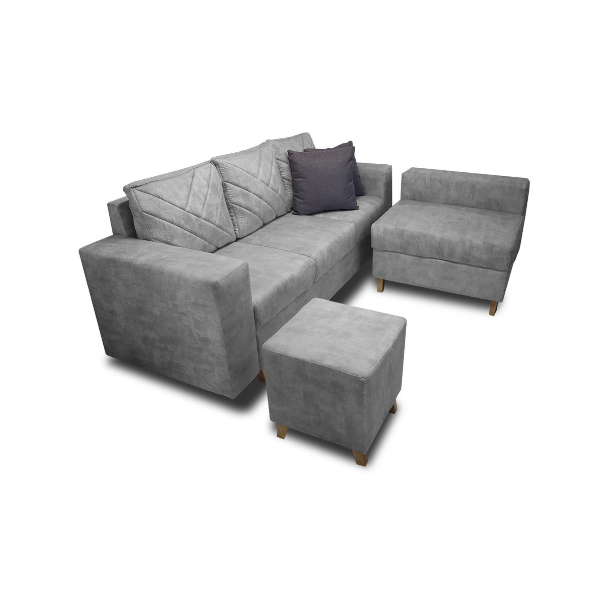 Sala Amsterdam Gris 205x72cm de Tela Amigable con Mascotas + Silla + Puff - SOFAS Y POLTRONAS | Bylmo