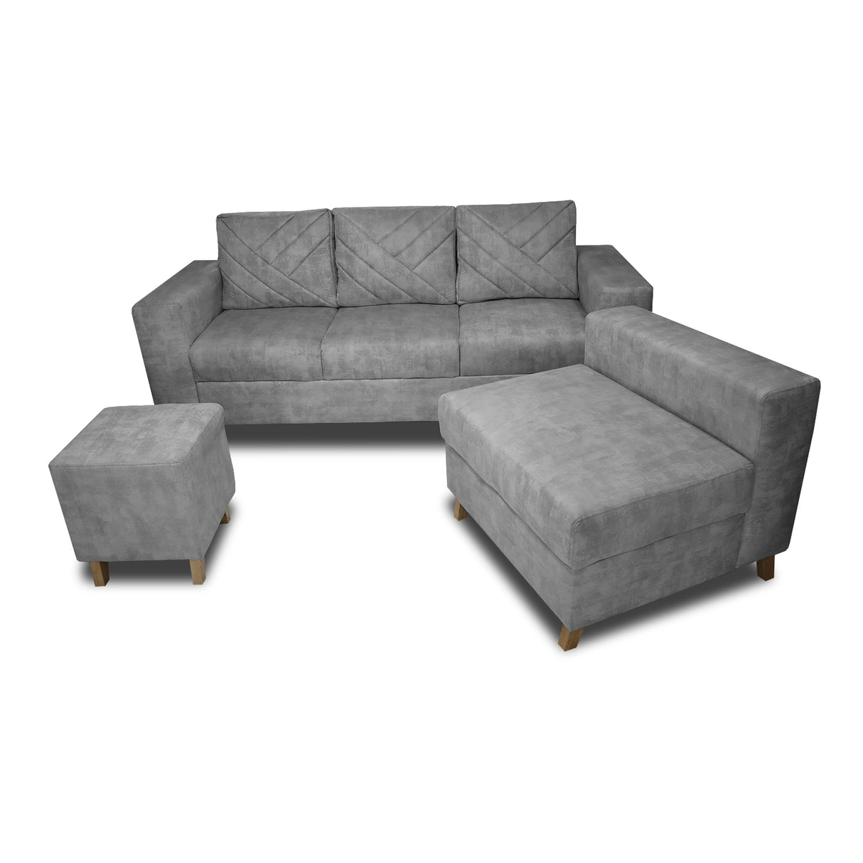 Sala Amsterdam Gris 205x72cm de Tela Amigable con Mascotas + Silla + Puff - SOFAS Y POLTRONAS | Bylmo