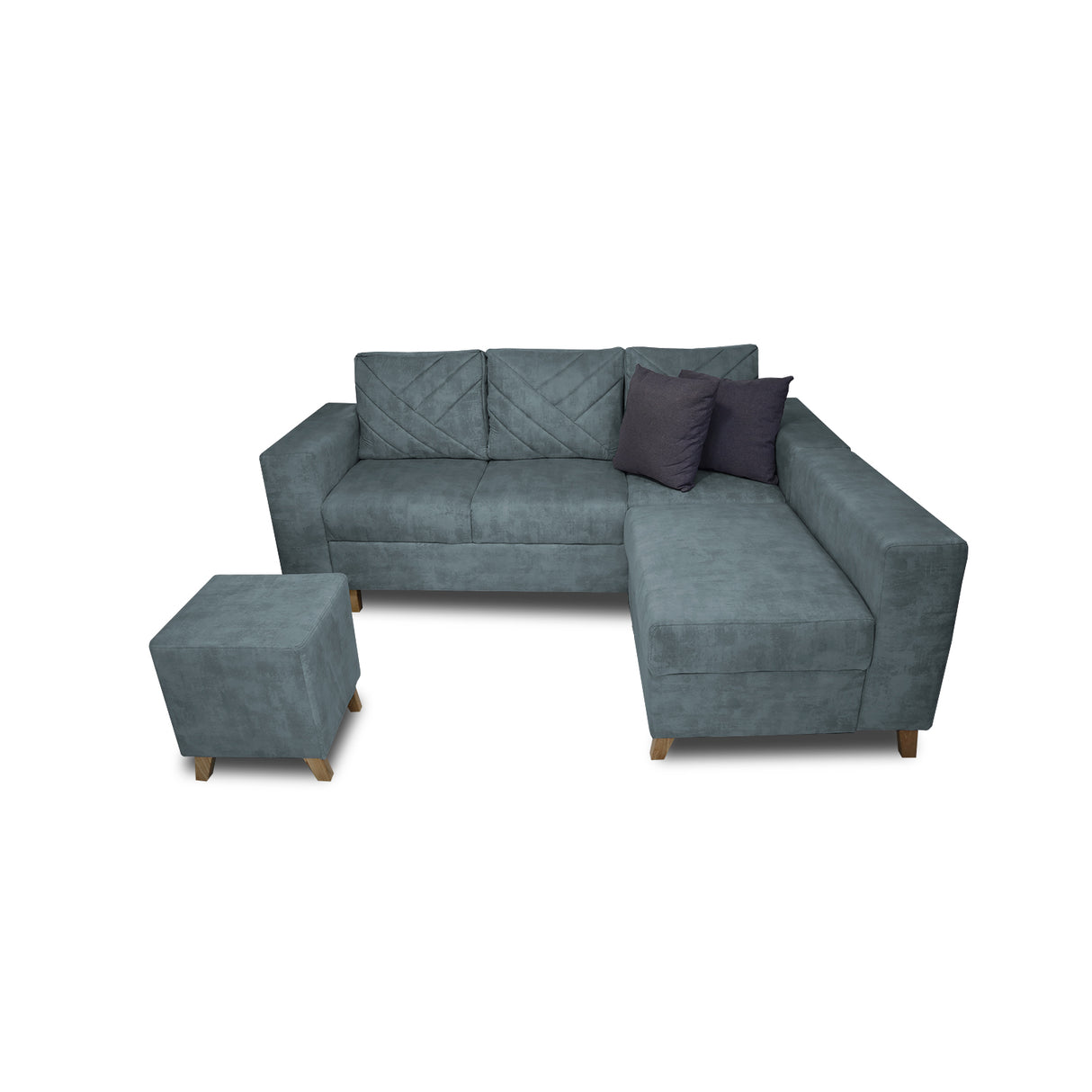 Sala Amsterdam Acero 205x72cm de Tela Amigable con Mascotas + Silla + Puff - SOFAS Y POLTRONAS | Bylmo