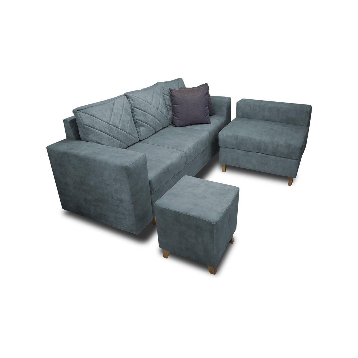 Sala Amsterdam Acero 205x72cm de Tela Amigable con Mascotas + Silla + Puff - SOFAS Y POLTRONAS | Bylmo