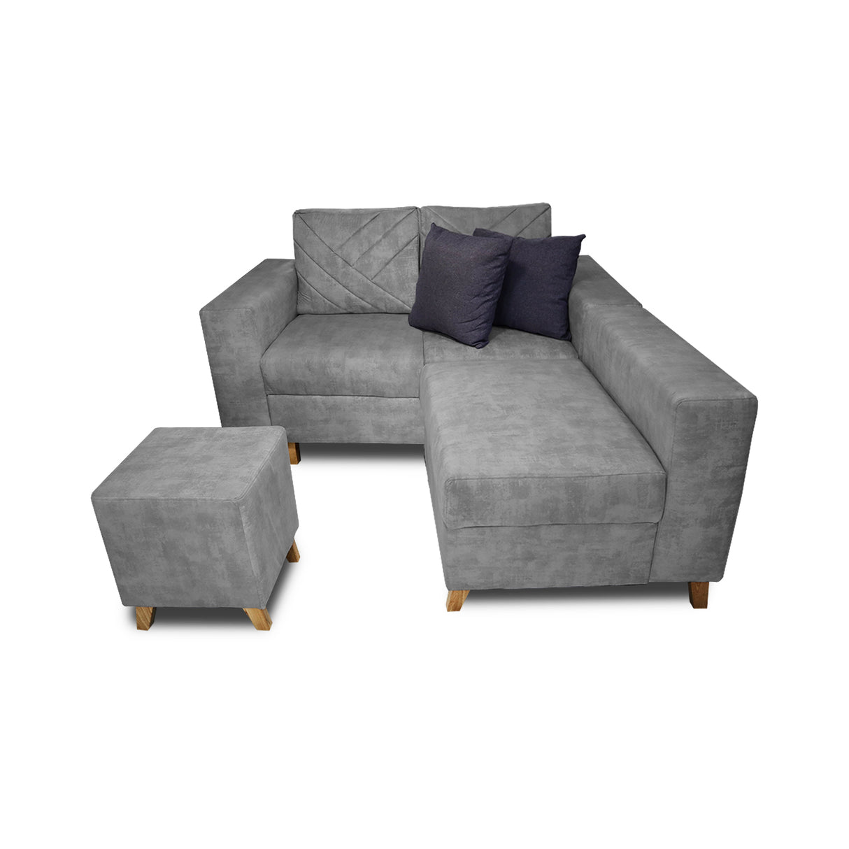 Sala Amsterdam Gris 150x72cm de Tela Amigable con Mascotas + Silla + Puff - SOFAS Y POLTRONAS | Bylmo