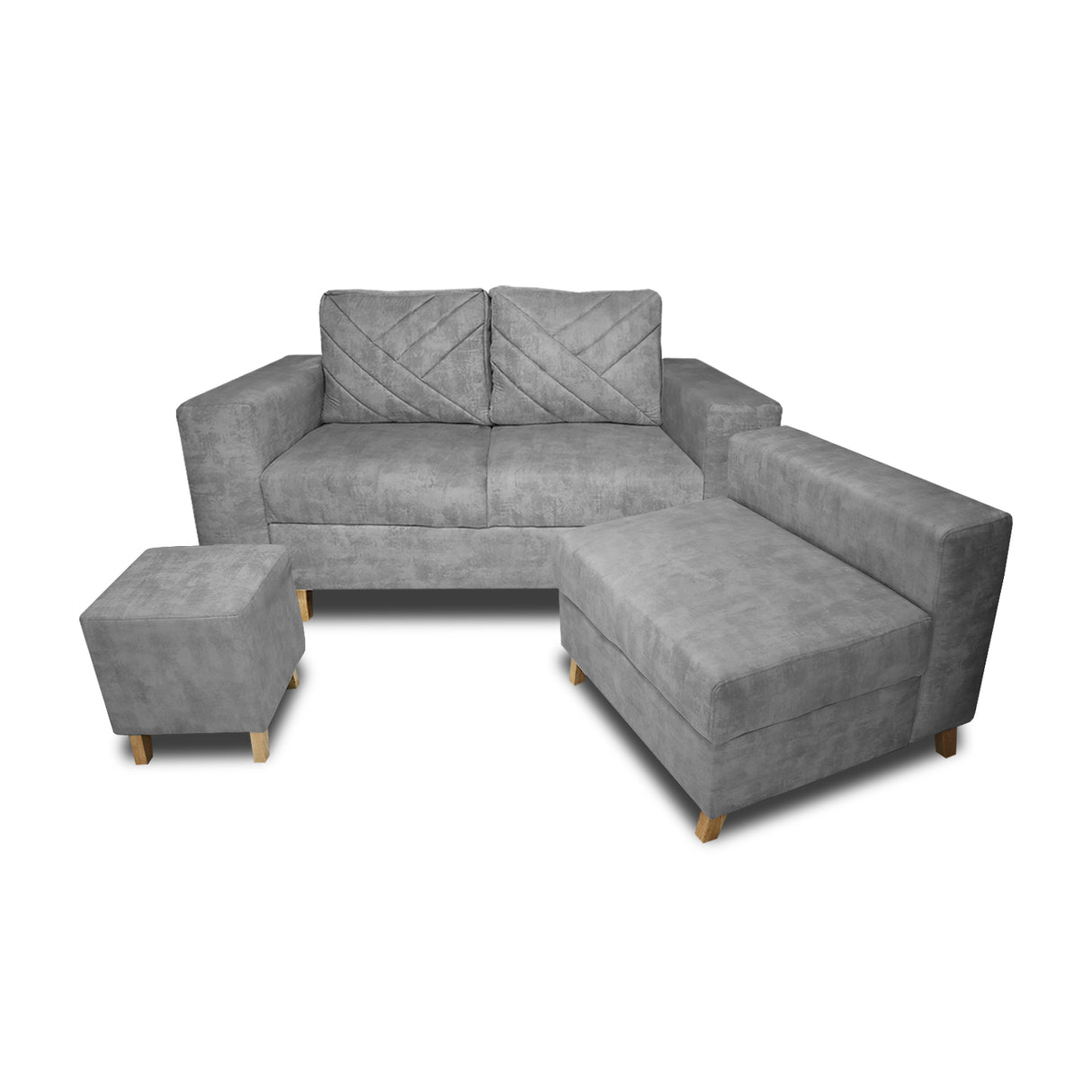 Sala Amsterdam Gris 150x72cm de Tela Amigable con Mascotas + Silla + Puff - SOFAS Y POLTRONAS | Bylmo