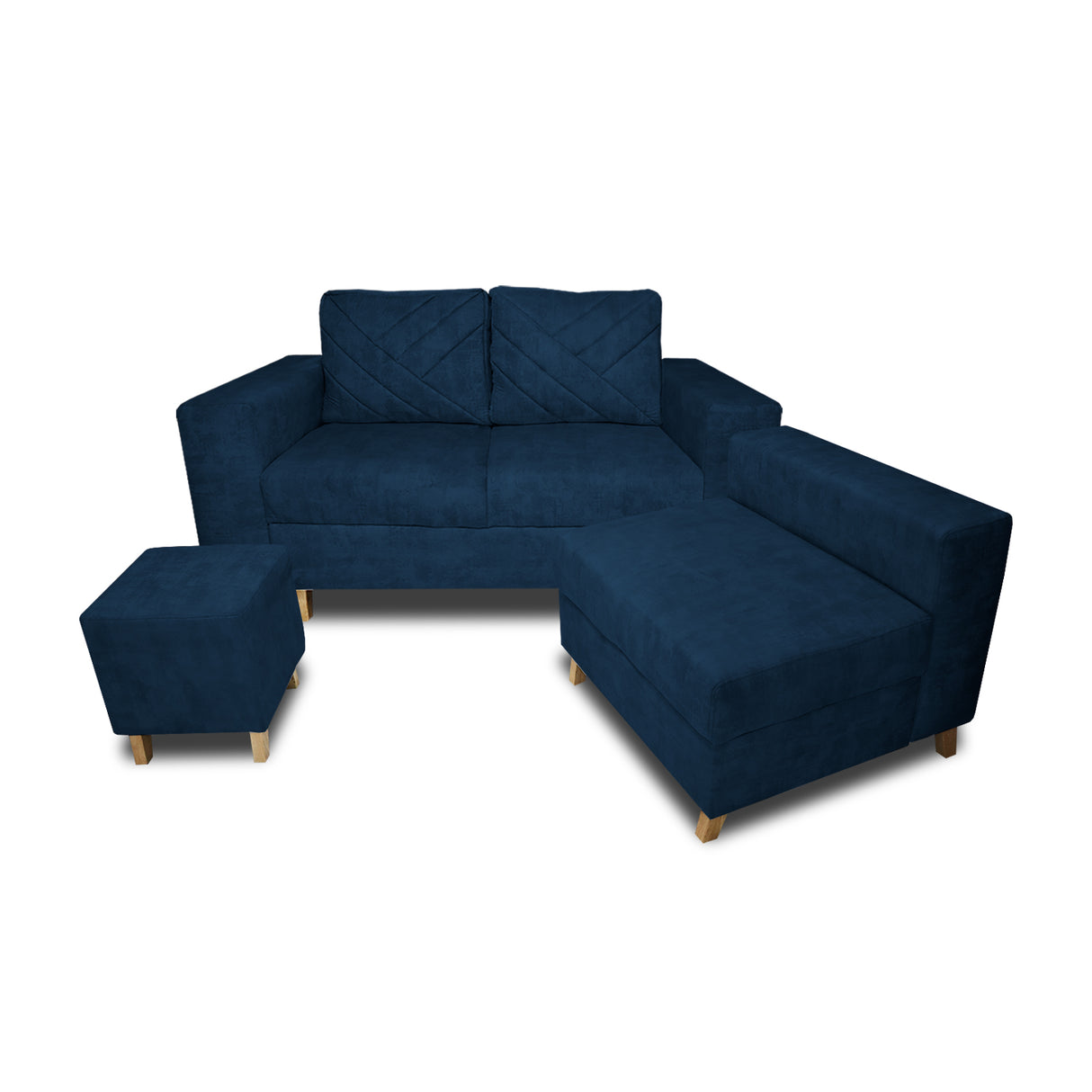 Sala Amsterdam Azul Petróleo 150x72cm de Tela Amigable con Mascotas + Silla + Puff - SOFAS Y POLTRONAS | Bylmo