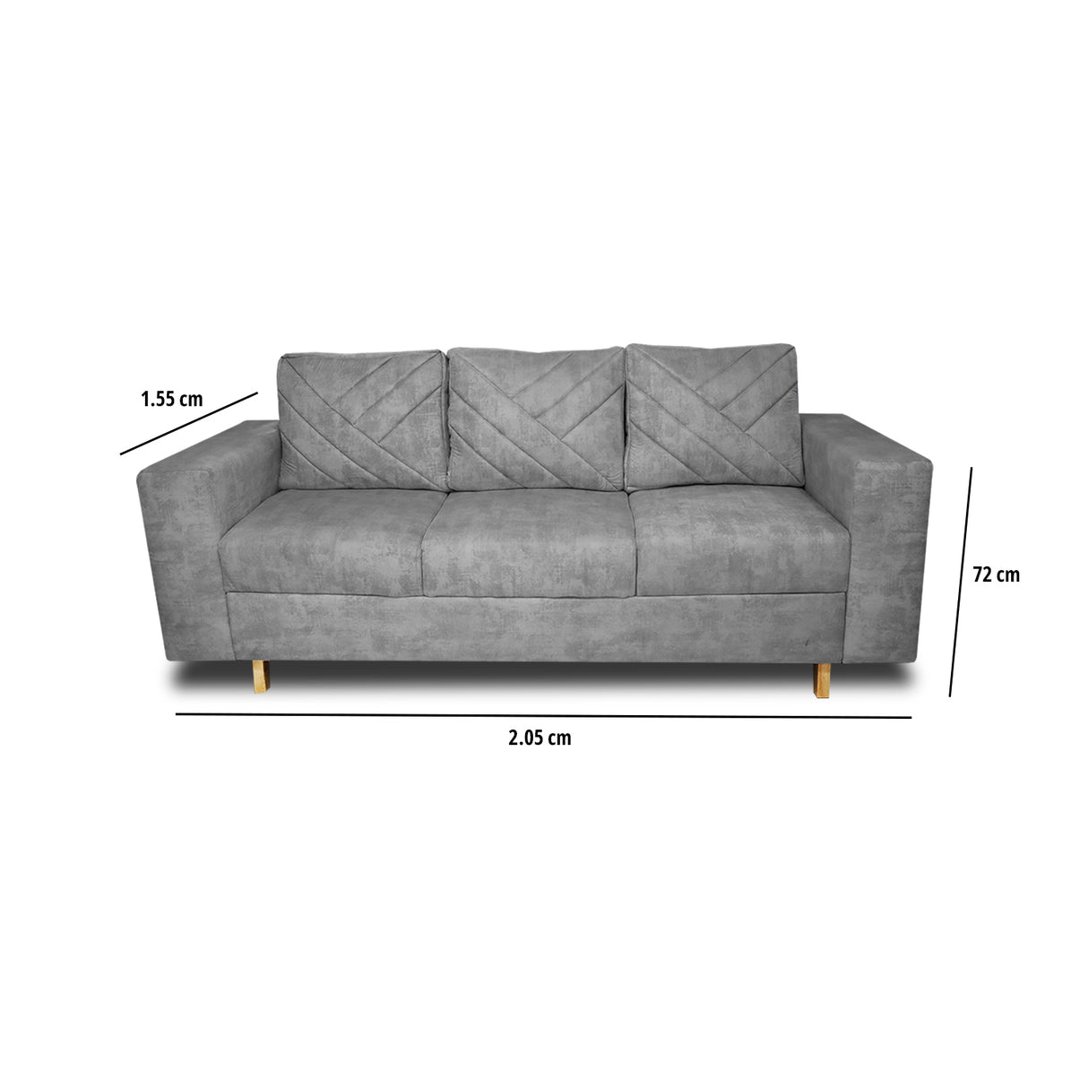 Sofá Amsterdam Gris 205x72cm de Tela Amigable con Mascotas de Tres Puestos con Apoya Brazos - SOFAS Y POLTRONAS | Bylmo