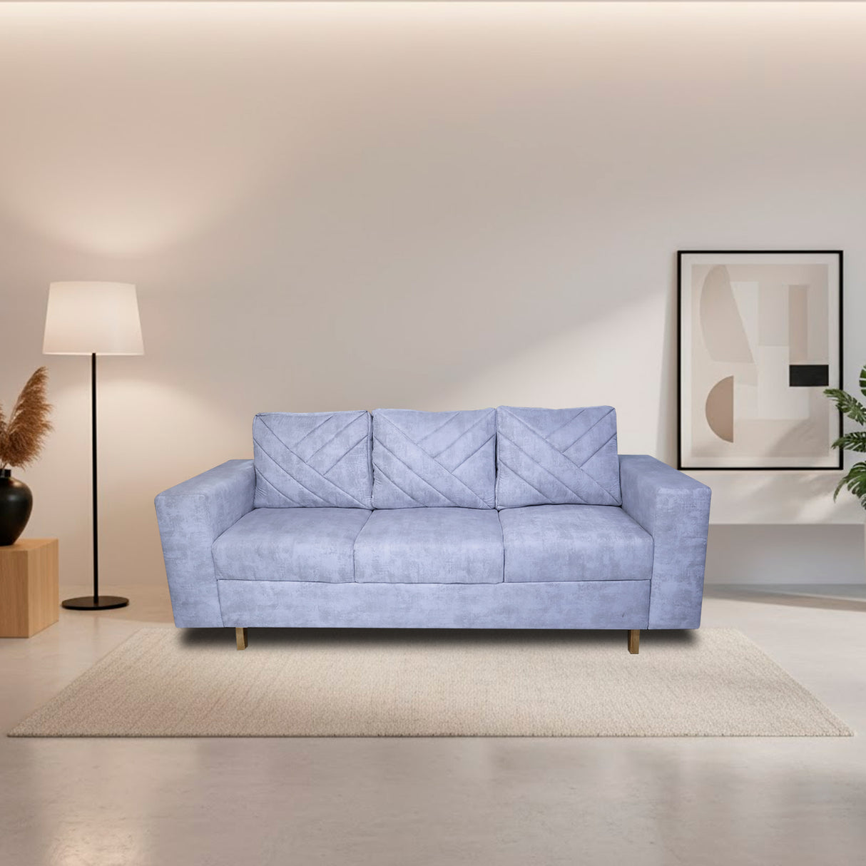 Sofá Amsterdam Blanco Nieve 205x72cm de Tela Amigable con Mascotas de Tres Puestos con Apoya Brazos - SOFAS Y POLTRONAS | Bylmo