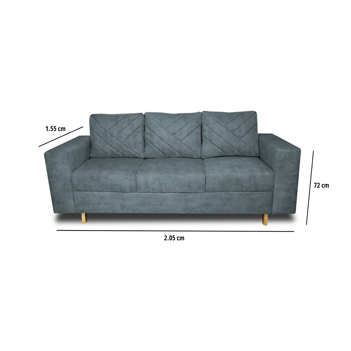 Sofá Amsterdam Acero 205x72cm de Tela Amigable con Mascotas de Tres Puestos con Apoya Brazos - SOFAS Y POLTRONAS | Bylmo