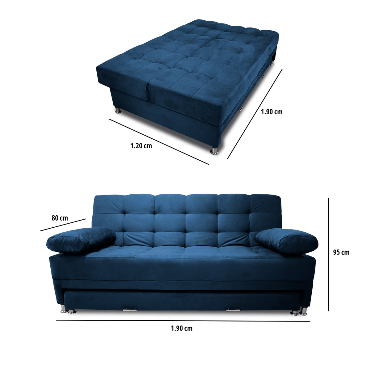 Sofá Cama Tarima Haller Azul Petróleo 190x95cm Reclinable de Tela Amigable con Mascotas de Tres Puestos con Apoya Brazos - SOFAS Y POLTRONAS | Bylmo