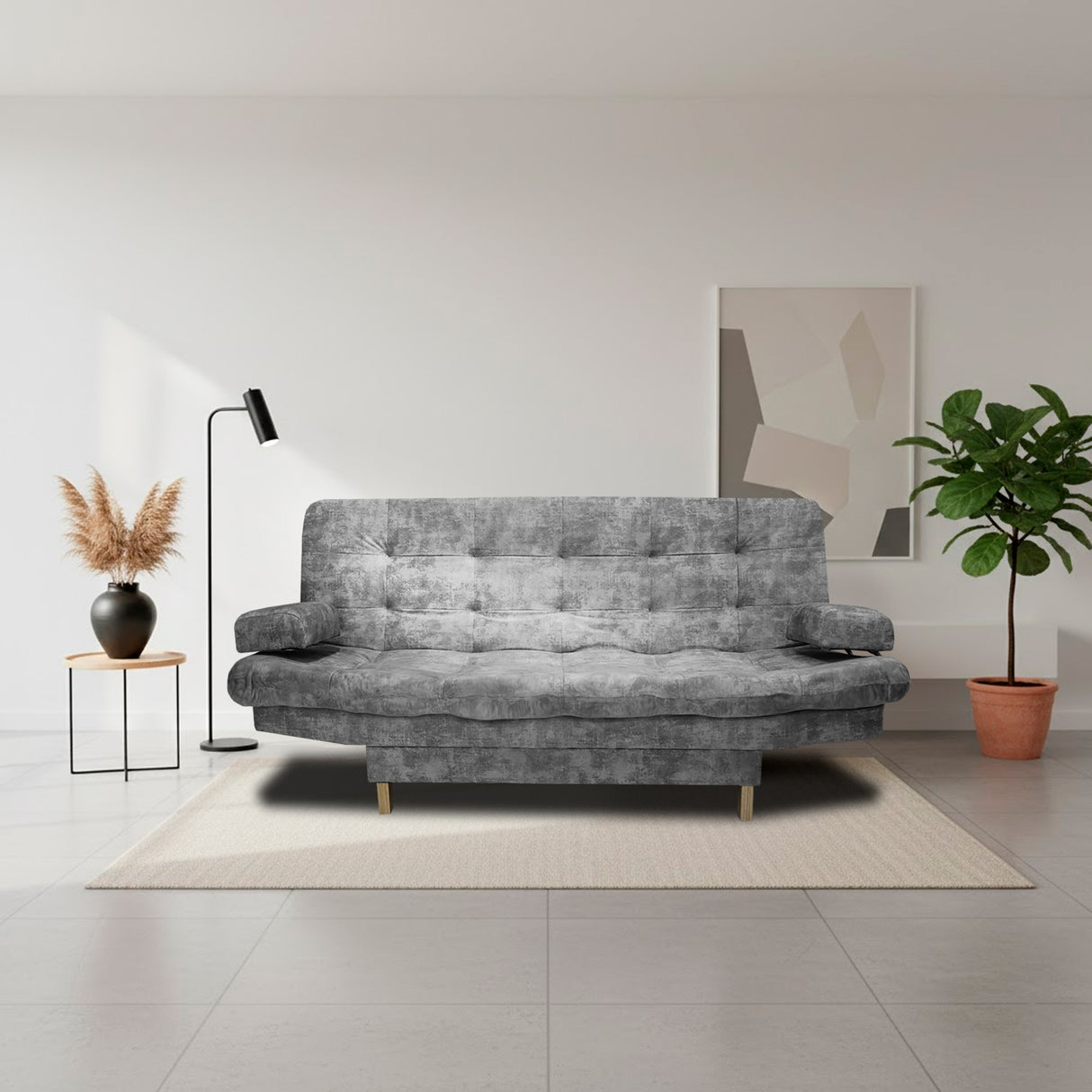 Sofá Cama Blum Gris 185x90cm Reclinable de Tela Amigable con Mascotas de Tres Puestos con Apoya Brazos - SOFAS Y POLTRONAS | Bylmo