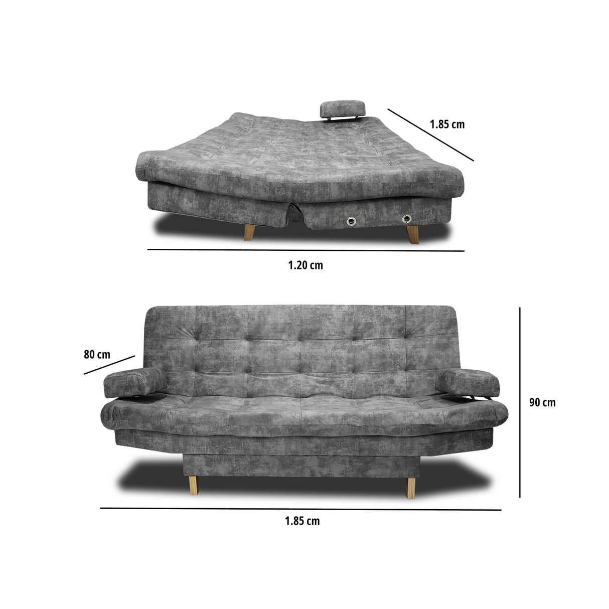 Sofá Cama Blum Gris 185x90cm Reclinable de Tela Amigable con Mascotas de Tres Puestos con Apoya Brazos - SOFAS Y POLTRONAS | Bylmo