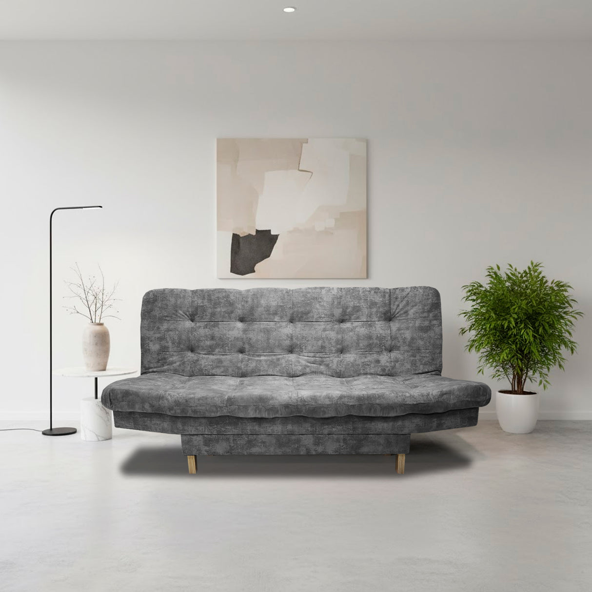 Sofá Cama Kuster Gris 185x90cm Reclinable de Tela Amigable con Mascotas de Tres Puestos sin Apoya Brazos - SOFAS Y POLTRONAS | Bylmo