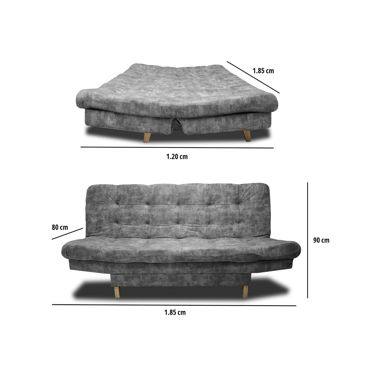 Sofá Cama Kuster Gris 185x90cm Reclinable de Tela Amigable con Mascotas de Tres Puestos sin Apoya Brazos - SOFAS Y POLTRONAS | Bylmo