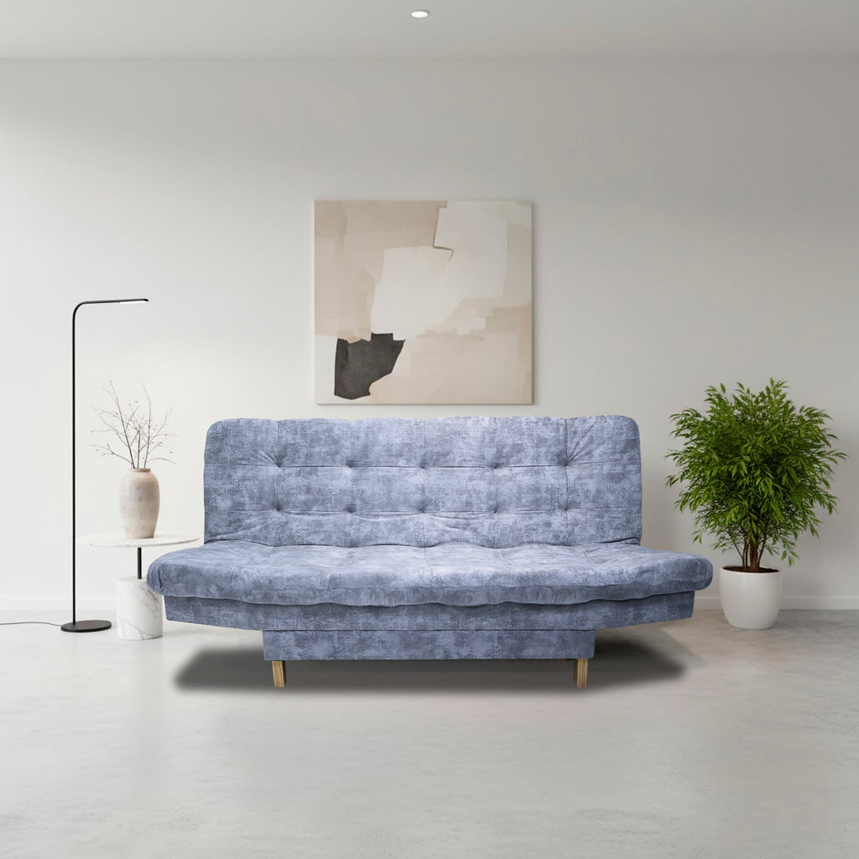 Sofá Cama Kuster Blanco Natural 185x90cm Reclinable de Tela Amigable con Mascotas de Tres Puestos sin Apoya Brazos - SOFAS Y POLTRONAS | Bylmo