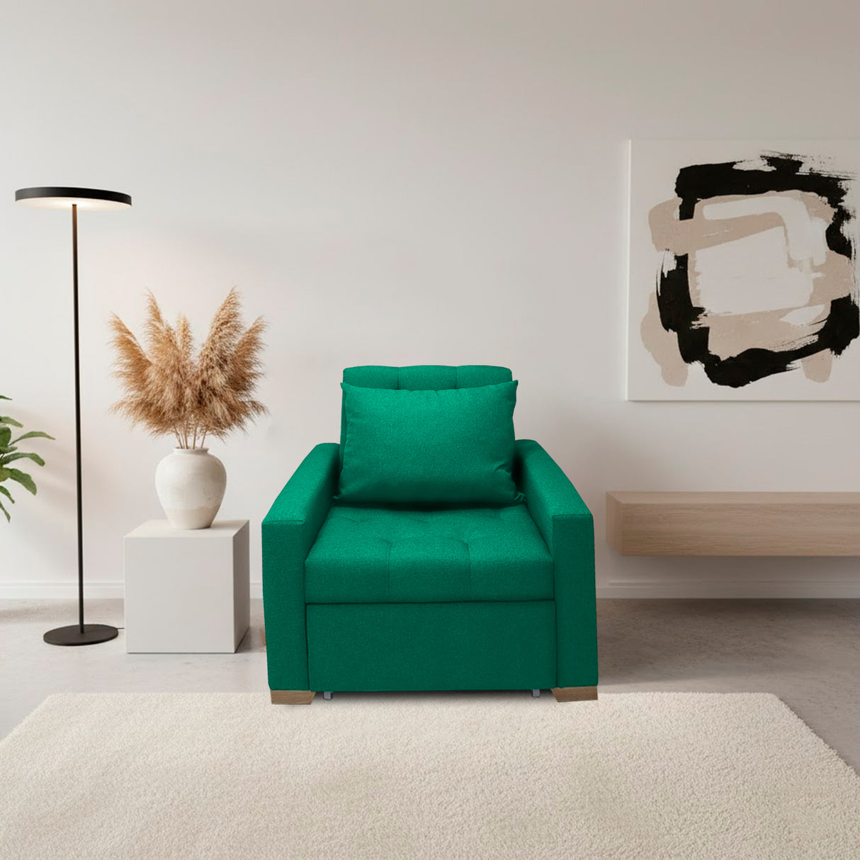 Sofá Cama Sabathy Verde 95x90cm Reclinable de Tela Amigable con Mascotas de Un Puesto con Apoya Brazos - SOFAS Y POLTRONAS | Bylmo